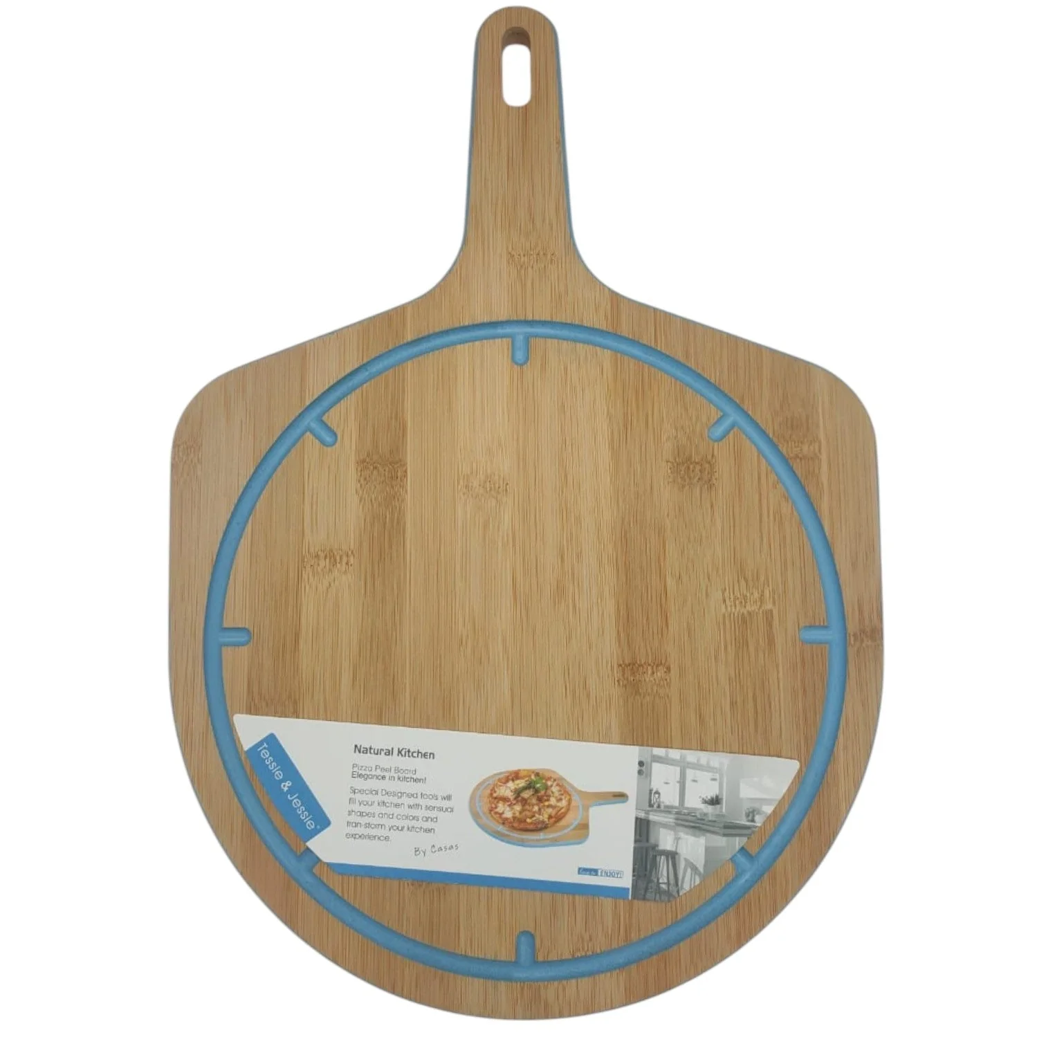 Tessie & Jessie Wooden Pizza Cutting Board 43cmX30cm-Blue&Wooden
