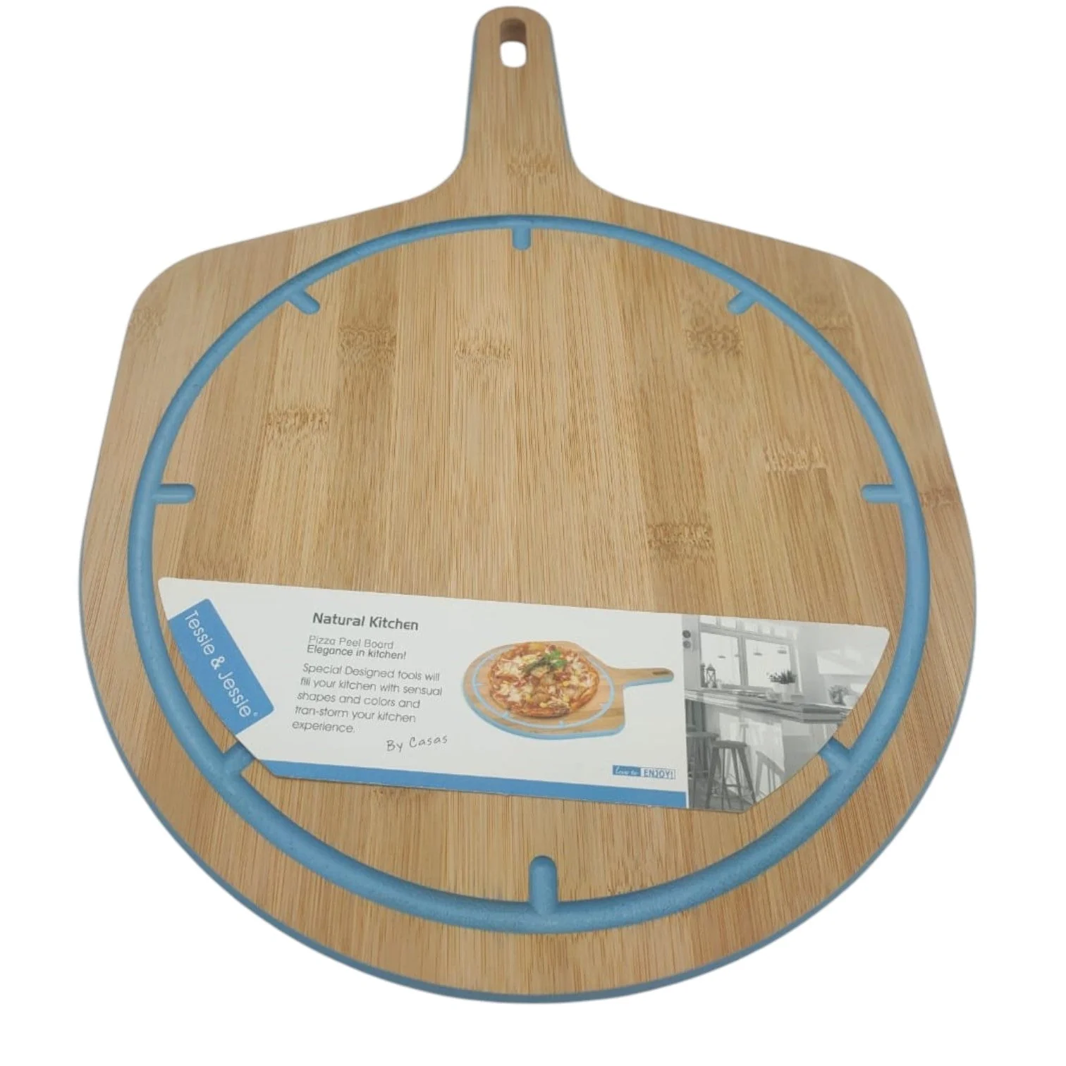 Tessie & Jessie Wooden Pizza Cutting Board 43cmX30cm-Blue&Wooden - Image 3