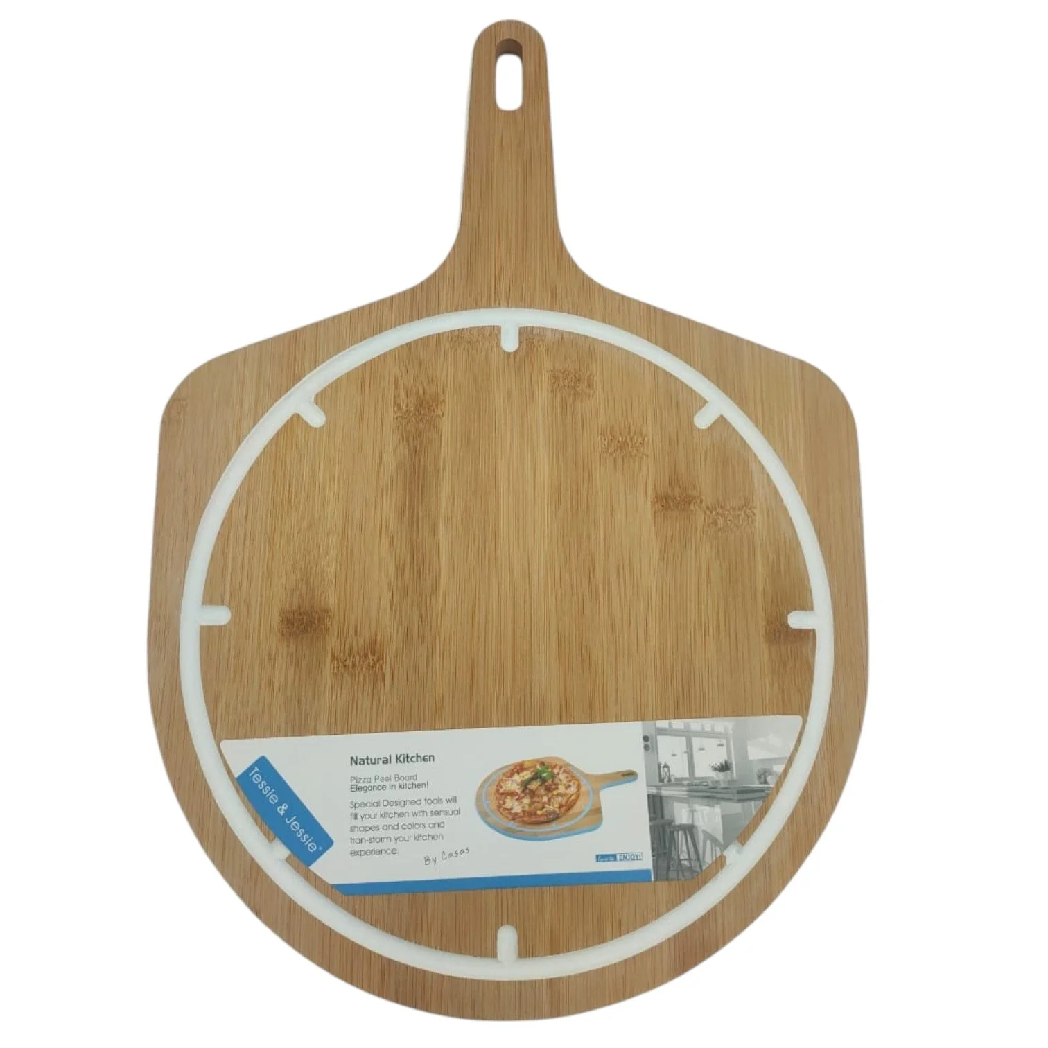 Tessie & Jessie Wooden Pizza Cutting Board 43cmX30cm-White&Wooden