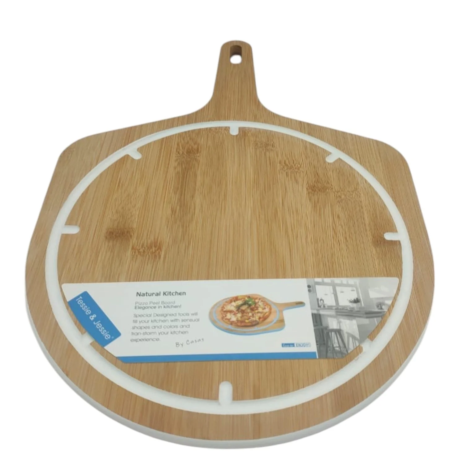 Tessie & Jessie Wooden Pizza Cutting Board 43cmX30cm-White&Wooden - Image 2
