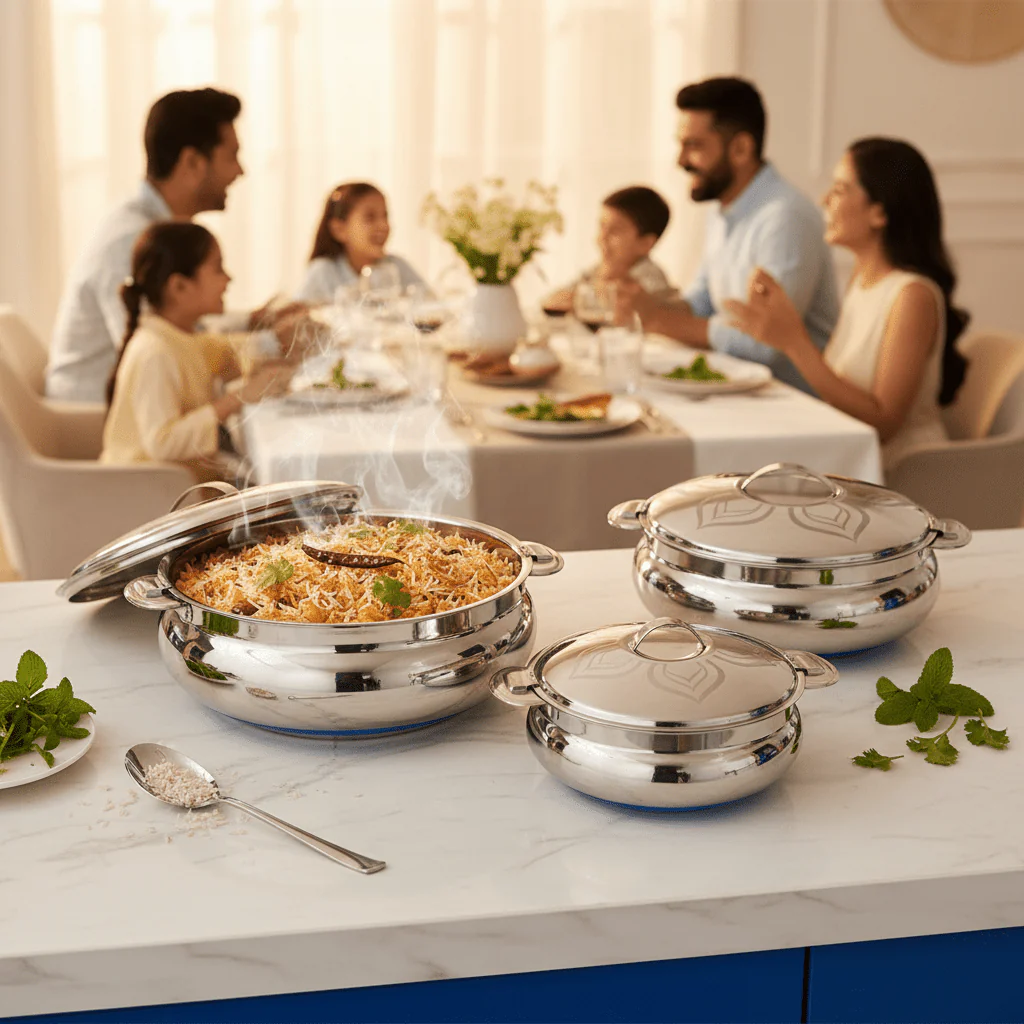 Tharun Premium 3-Piece Stainless Steel Hotpot Set with Elegant Finish Includes 2000 3000 4000 ml Sizes - Image 2