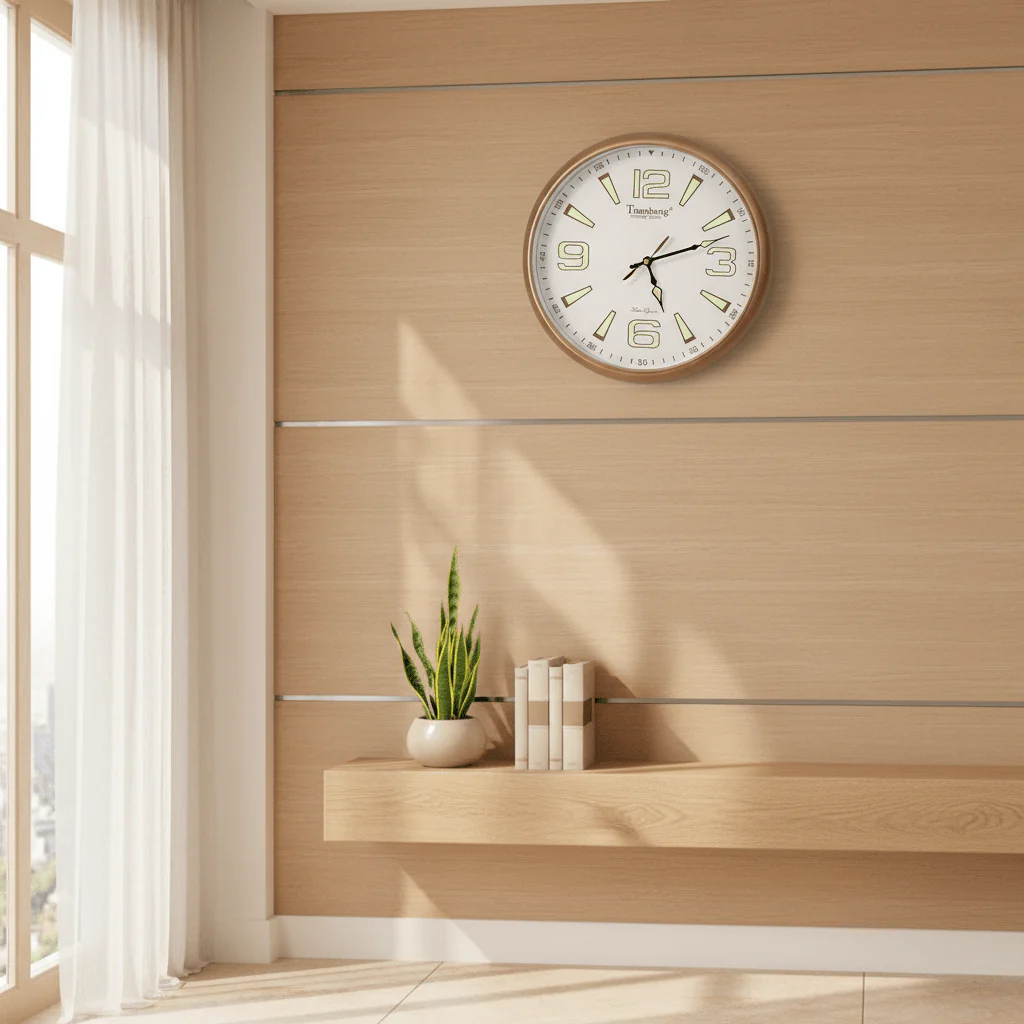 Tiansheng Silent Quartz Wall Clock – 34cm | Rose Gold | Luminous Dial