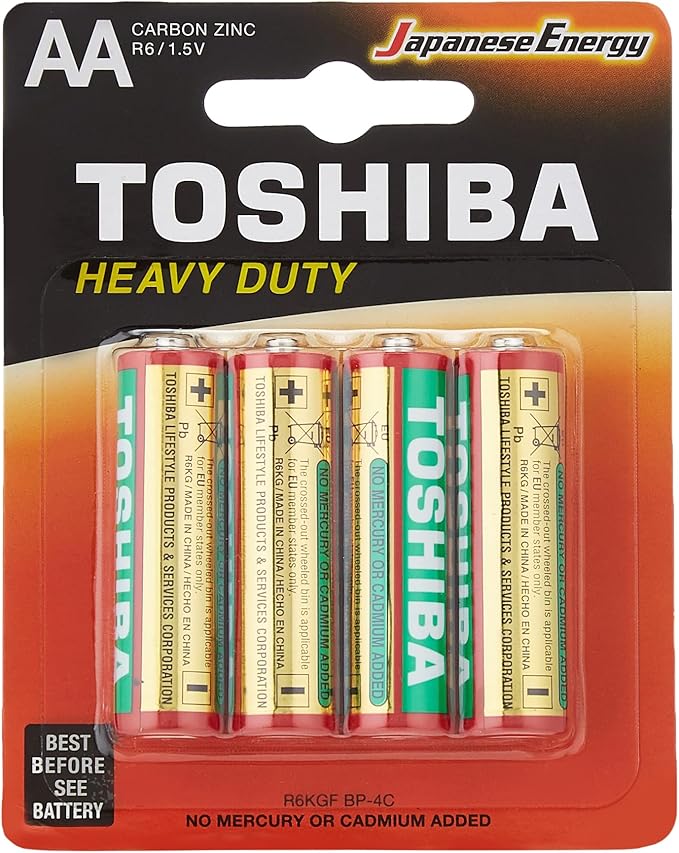 TOSHIBA AA Heavy Duty Carbon Zinc Battery 1.5V, Pack of 4