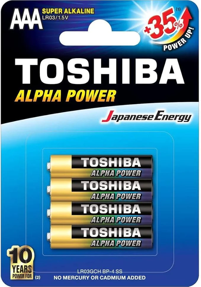 TOSHIBA AAA Alpha Power Super Alkaline Battery 1.5V, Pack of 4
