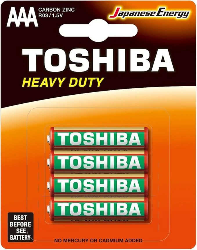 TOSHIBA AAA Heavy Duty Carbon Zinc Battery 1.5V, Pack of 4