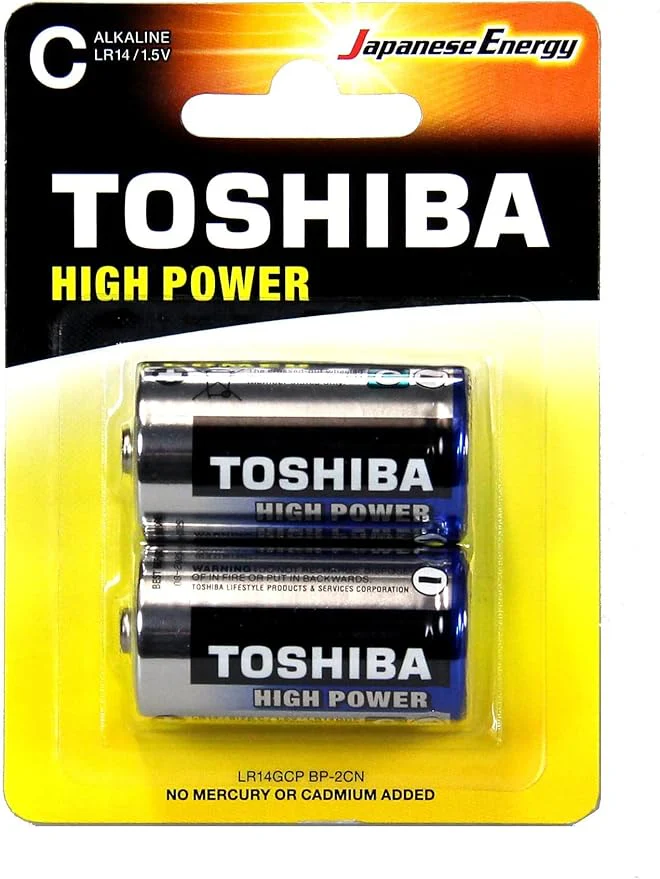 TOSHIBA Type C High Power Alkaline Battery 1.5V, Pack of 2