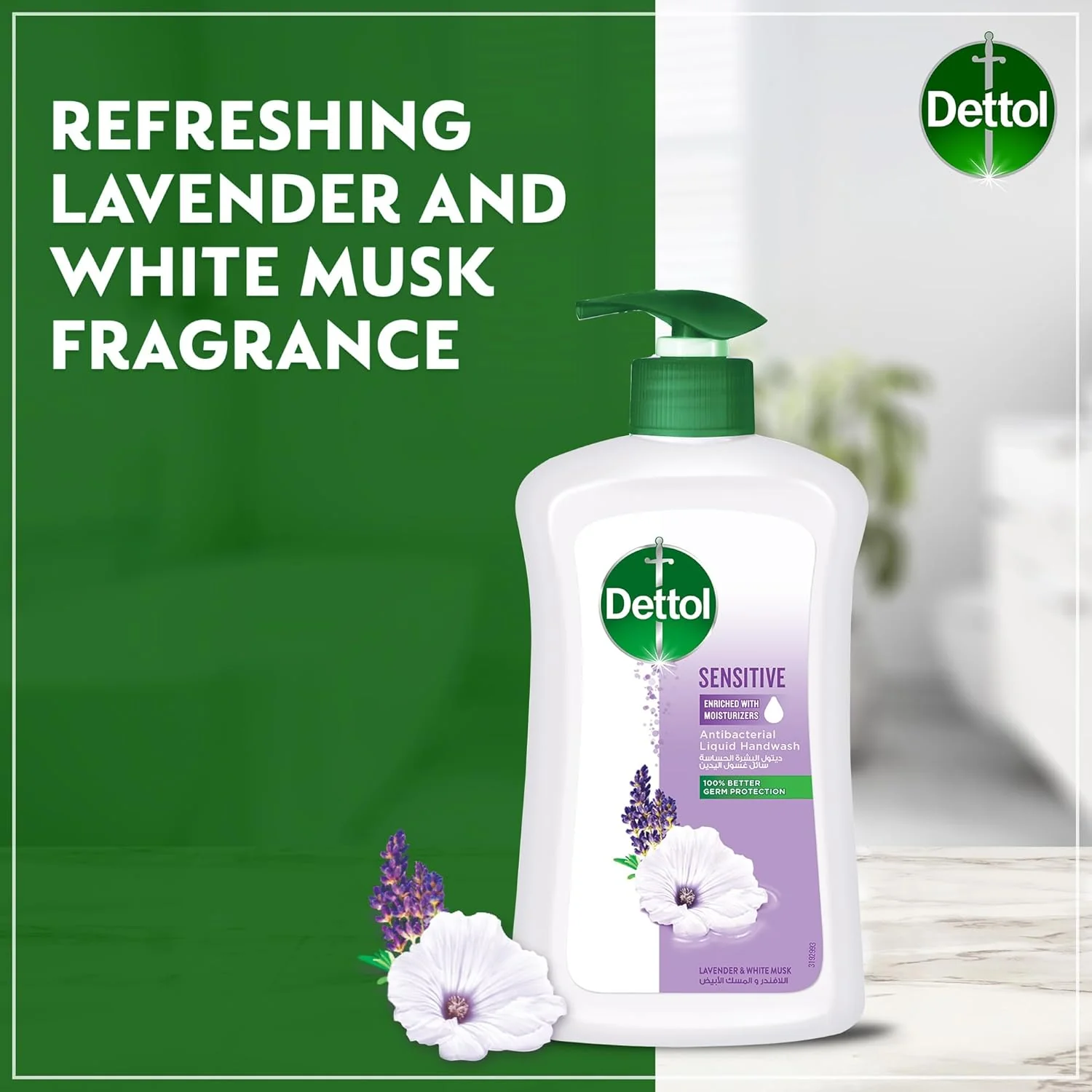 Dettol Sensitive Liquid Handwash Pump, Lavender & White Musk Scent, 400ml - Image 2