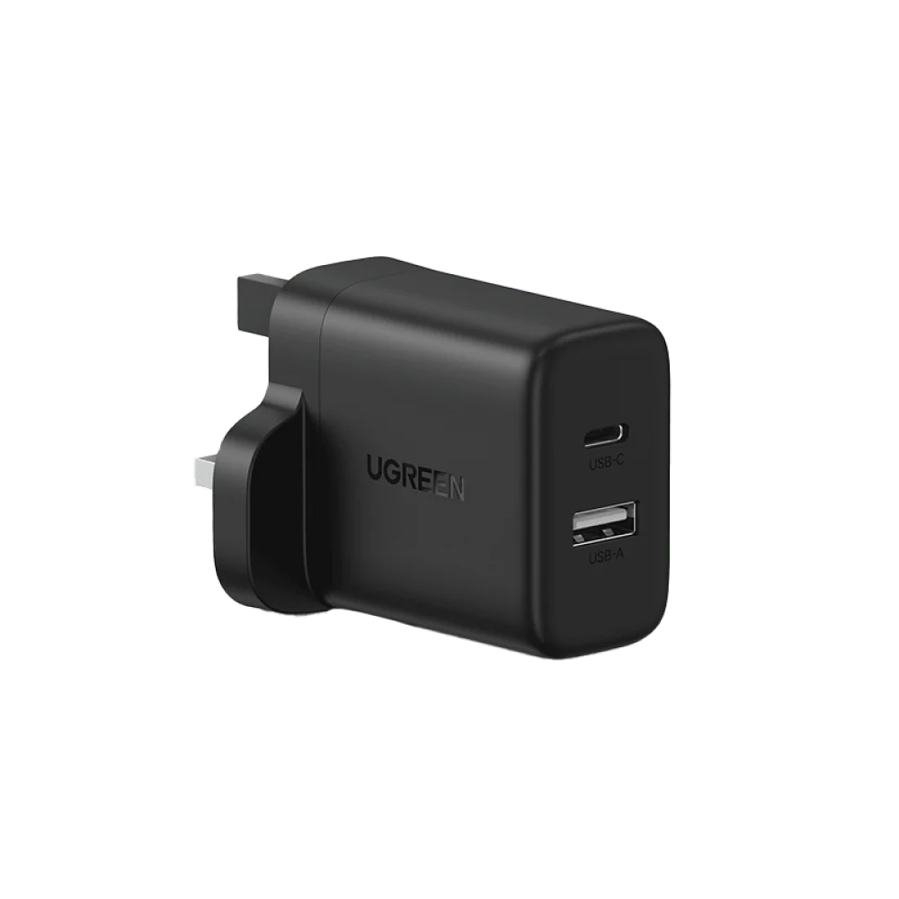 UGREEN 20W 2-Port Fast Charger(1xUSB-C, 1xUSB-A), Sage Charging, Wide Compatibility, Black- X227