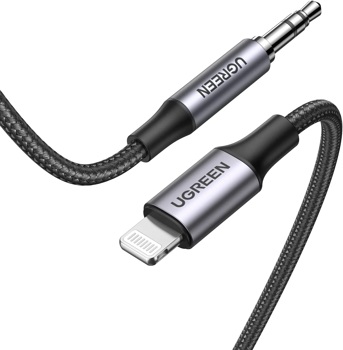 UGREEN Lightning to 3.5mm Aux Cable Aluminum Shell with Braided 1 Meter, Black- US315