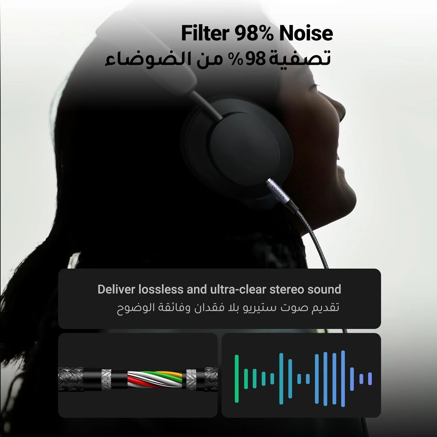 UGREEN Lightning to 3.5mm Aux Cable Aluminum Shell with Braided 1 Meter, Black- US315 - Image 4