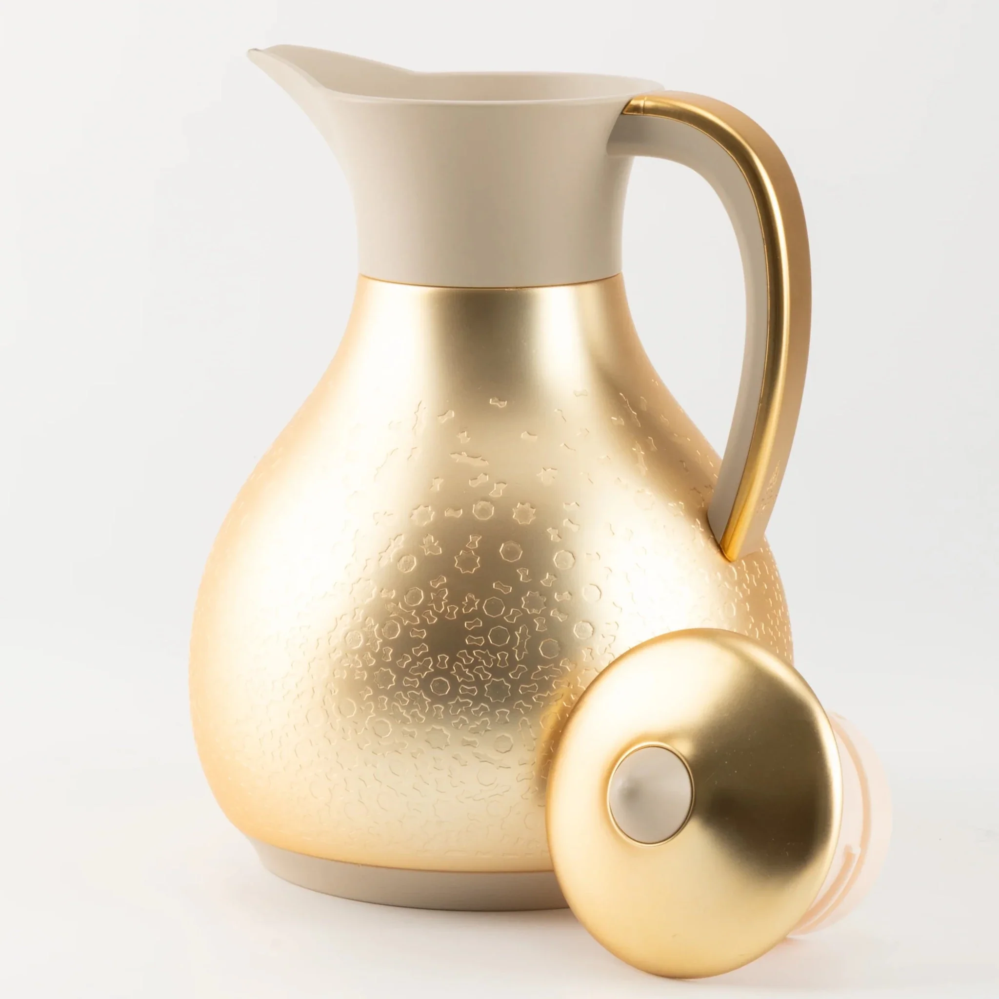 Otantik 1 Ltr Tea Or Coffee Pot From Nourhan - Matte Gold + Beige - Image 2