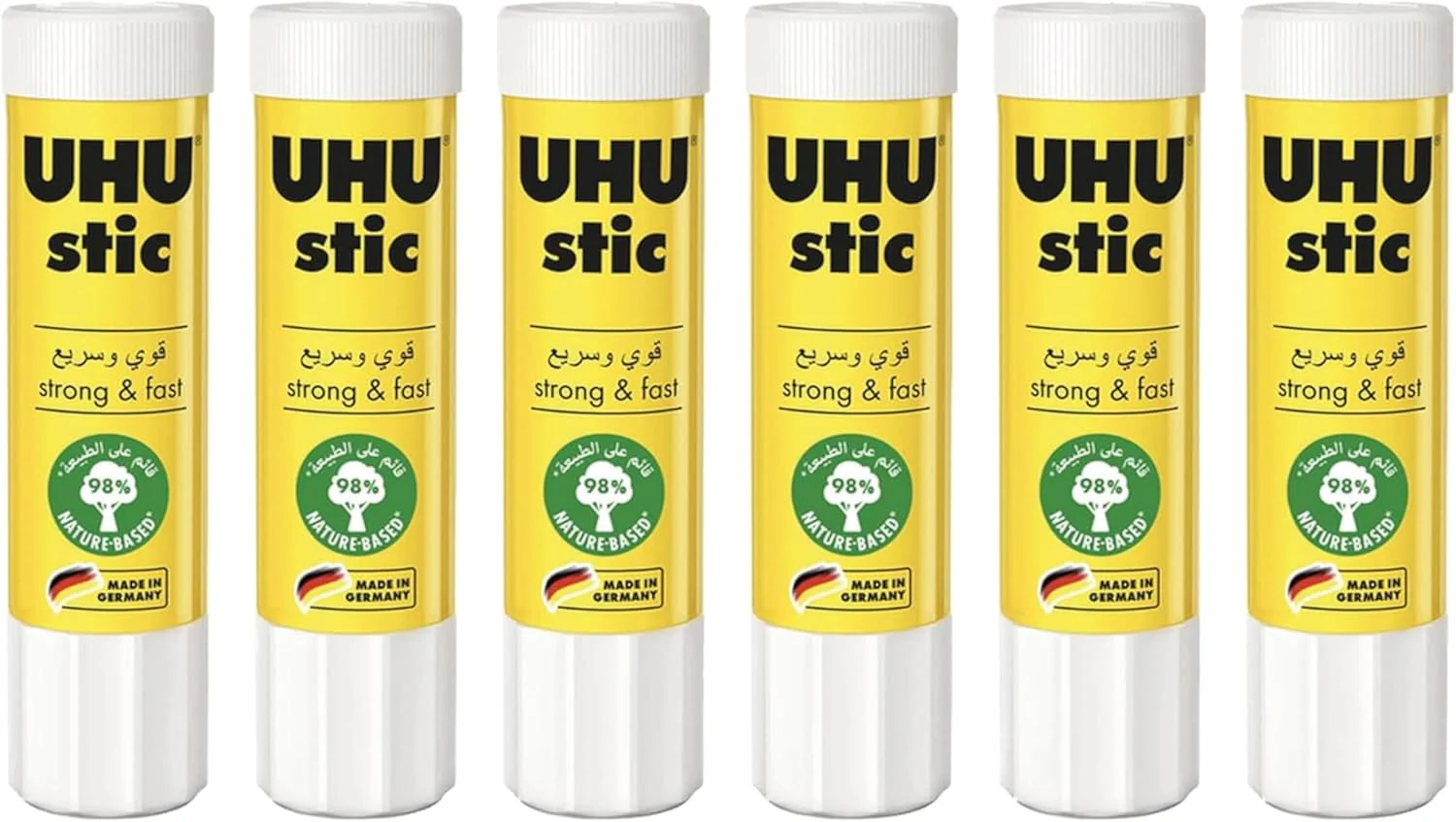 UHU stic the proven glue stick, strong, fast, solvent free, clean, safe & sustainable for school, home, office, kids, arts and crafts, 98% natural, now packed in 50% recycled plastic- 21g pack of 6 - Image 2