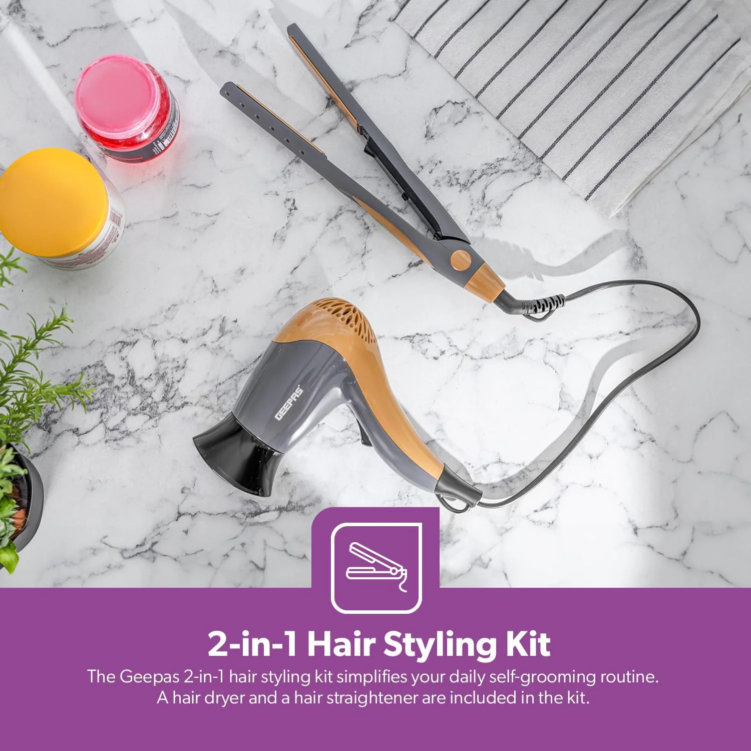 Geepas Hair Dryer & Straightener Combo GHF86074 - Image 2