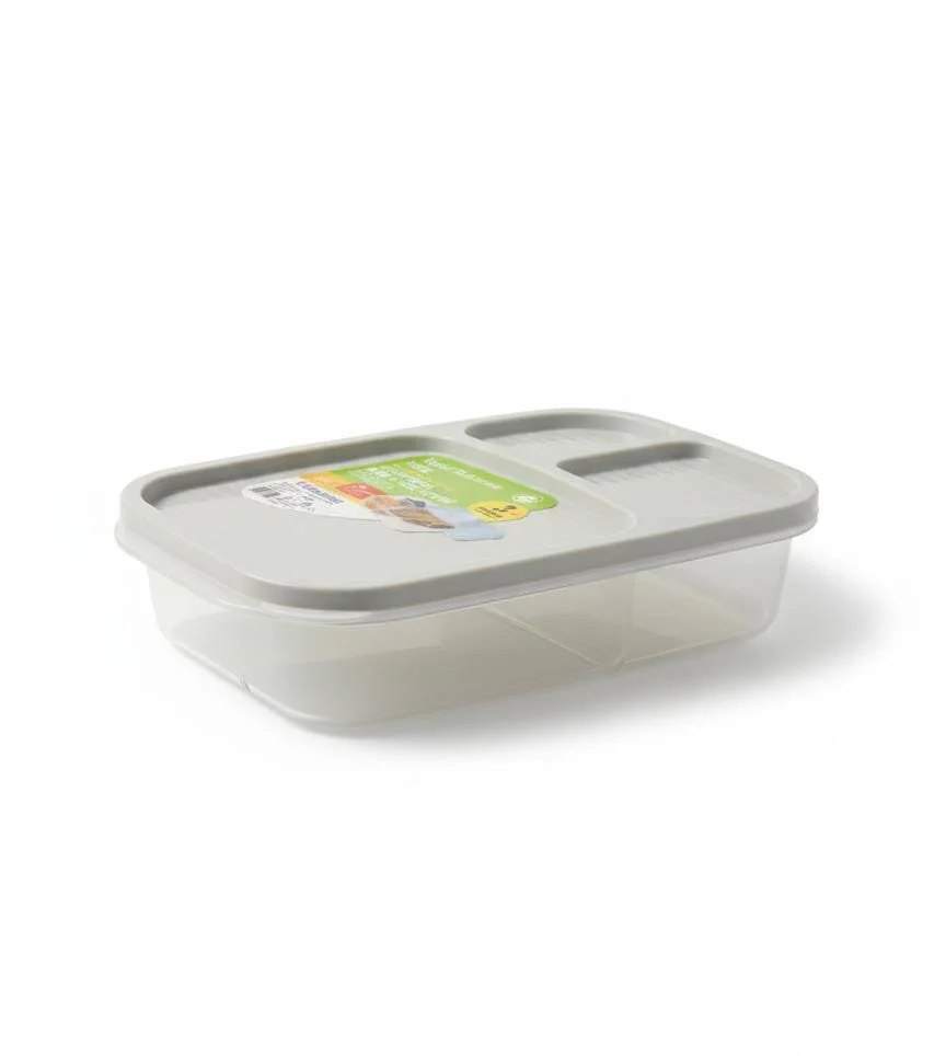 USCAN 3-Compartment Plastic Lunch Box – Durable Bento Food Storage Box, Gray, 240×155×50 mm - Image 3