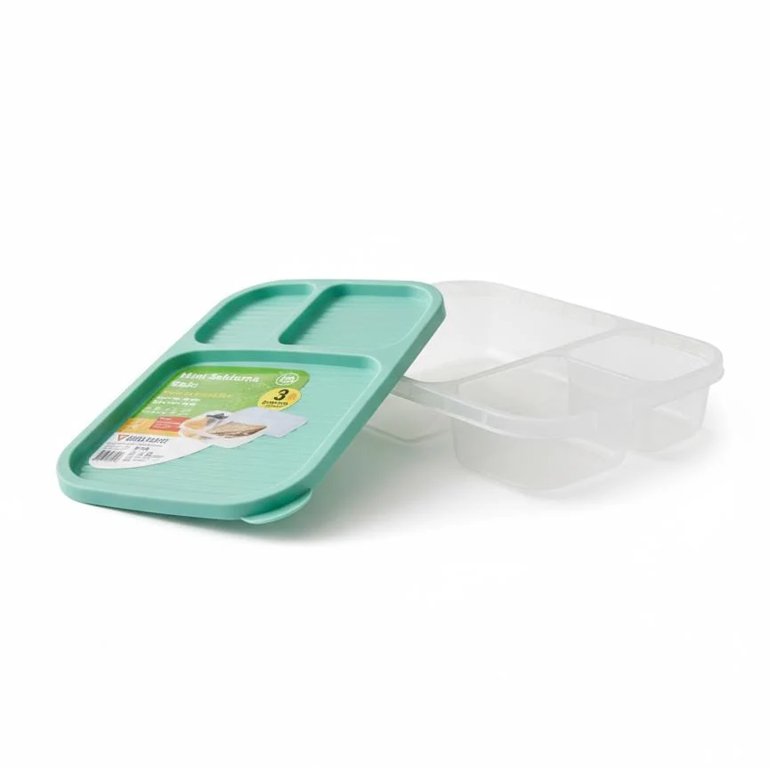 USCAN 3-Compartment Plastic Lunch Box – Leakproof Bento Meal Container, Green, 240×155×50 mm - Image 2