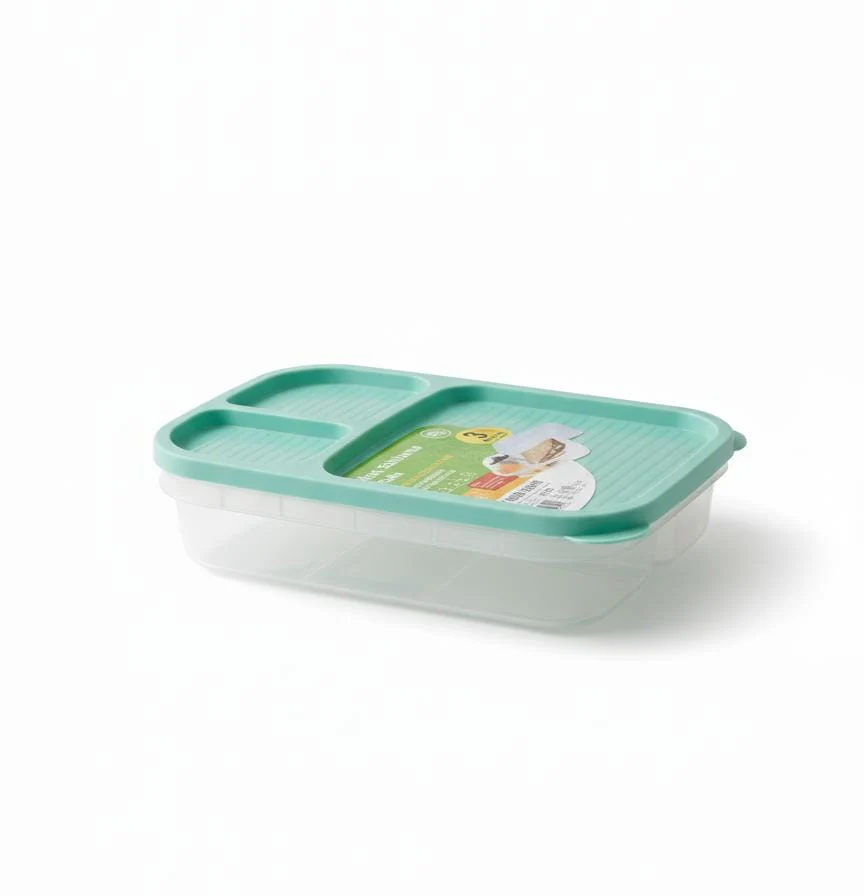 USCAN 3-Compartment Plastic Lunch Box – Leakproof Bento Meal Container, Green, 240×155×50 mm - Image 3