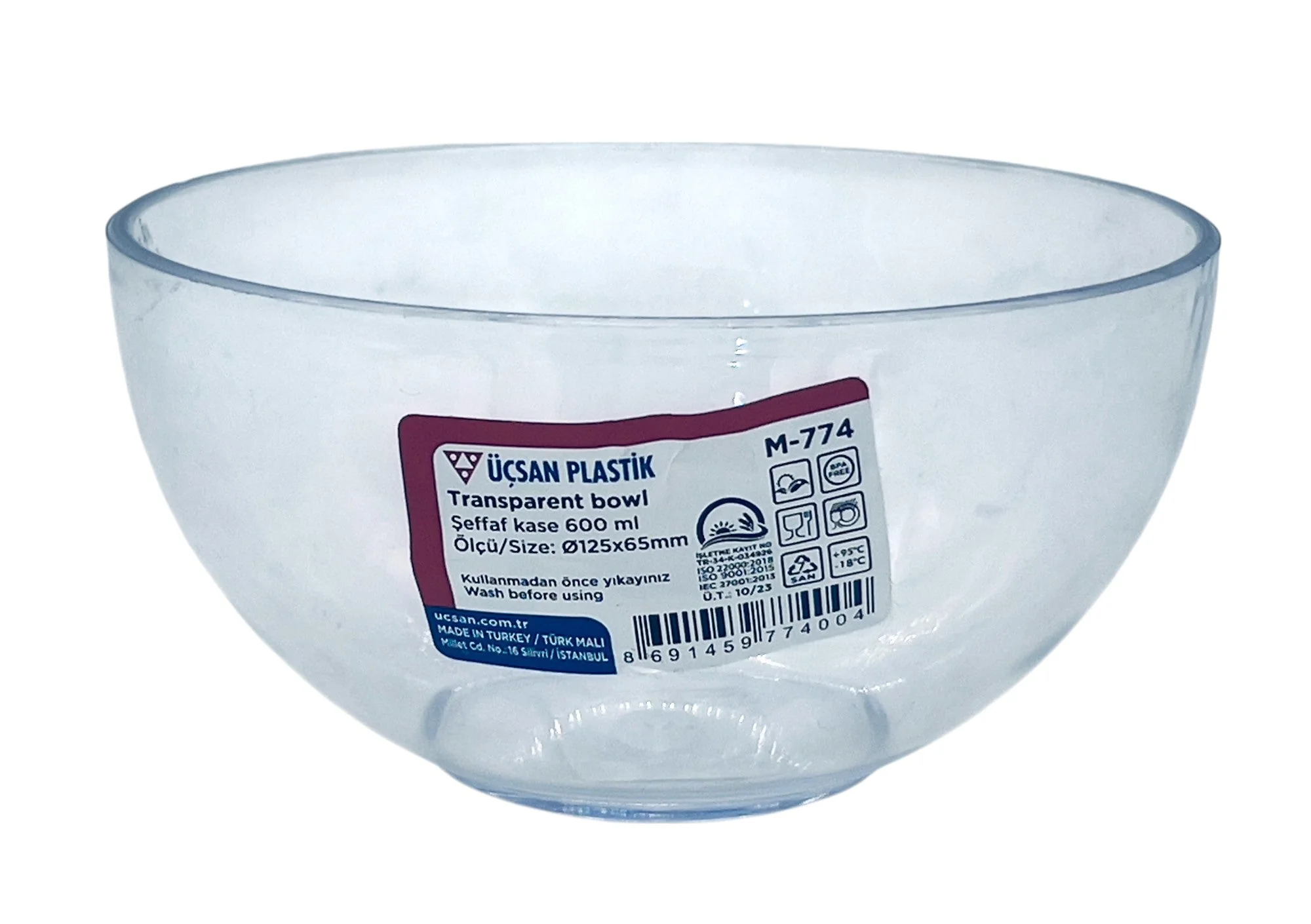 USCAN Round Transparent Bowl 600ml, 125mm Dia*65mm Height, BPA Free