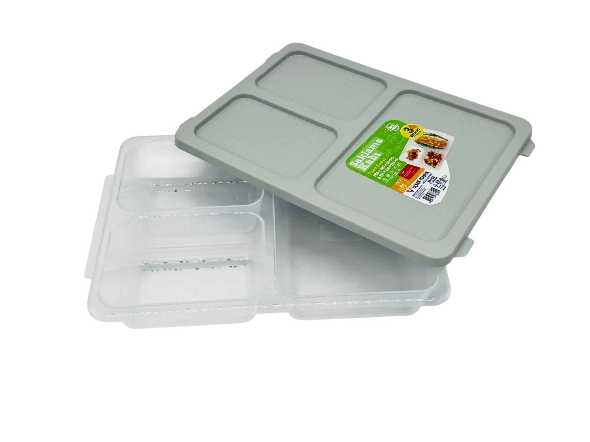 USKAN Saklama Kabi 3 Compartment Food Saver Box 330ml+330ml+750ml, Grey - Image 3