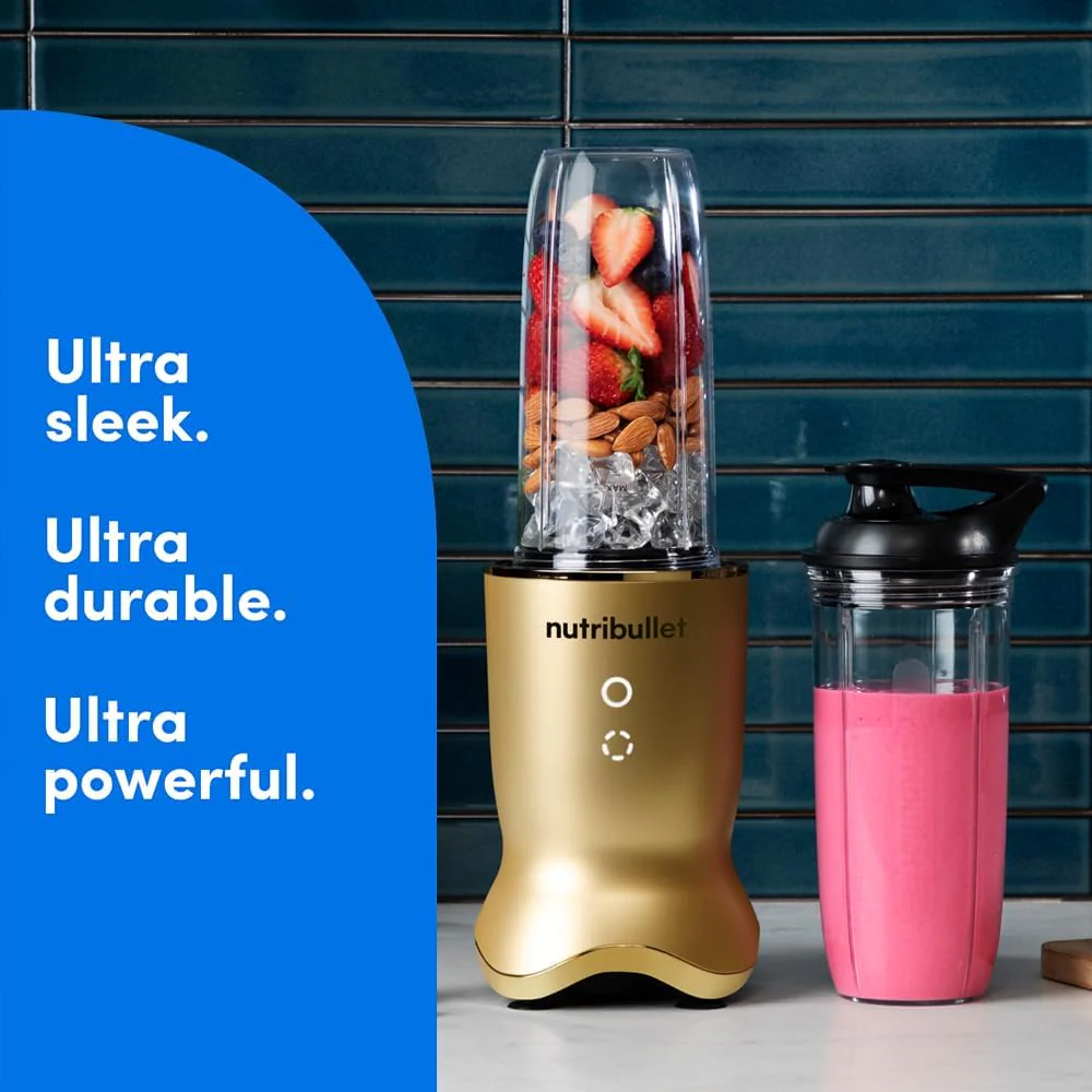 Nutribullet Ultra 1200W High-Speed Blender, Multi-Functional, Quiet Motor, Tritan™ Renew Cups, Rapid Extractor Blades, BPA-Free, Shatter-Resistant, Glow Interface,NBU-500G, Gold - Image 4