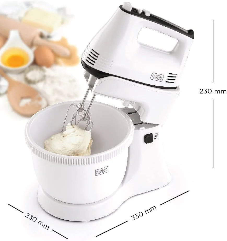 Black & Decker 300w 5 speed multifunction bowl and stand mixer, white - m700 - Image 2