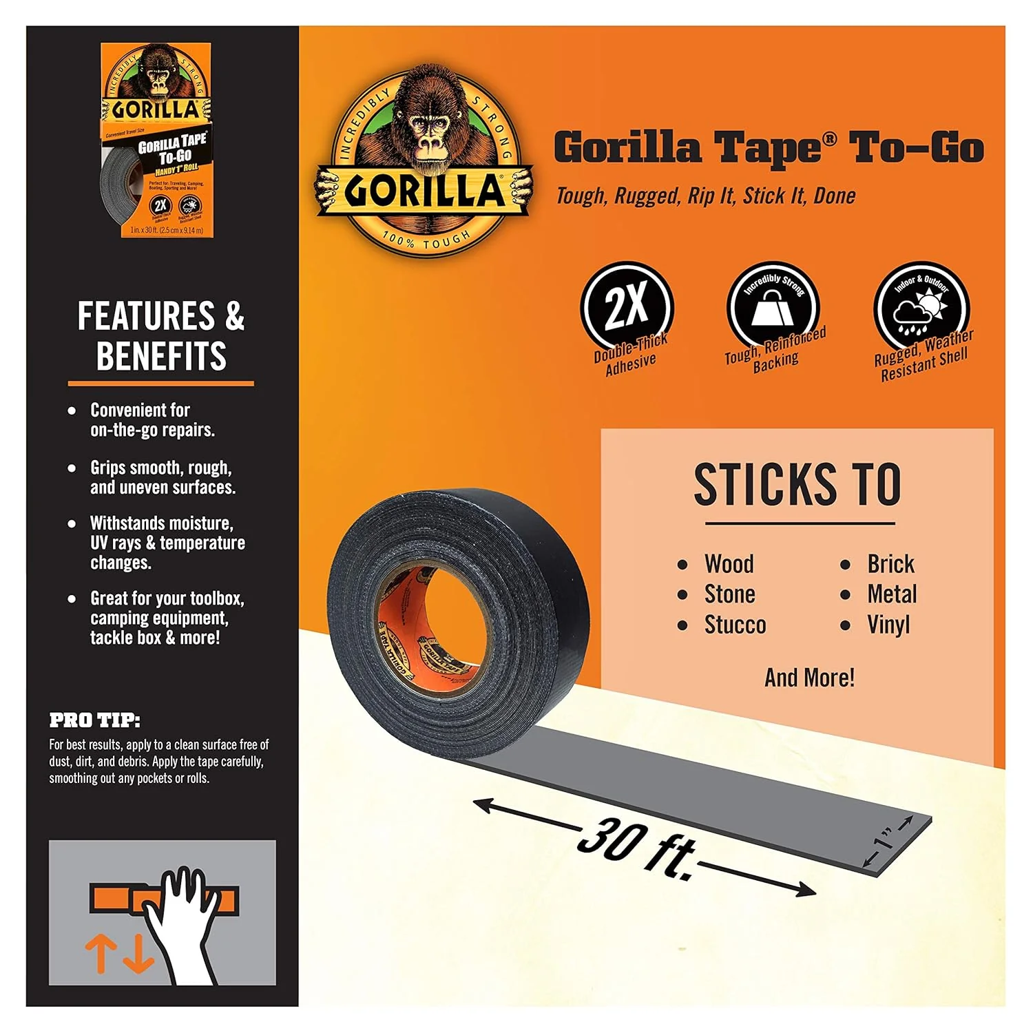 Gorilla Handy Tape To-Go – 1 Inch Mini Roll for Quick Repairs - Image 2