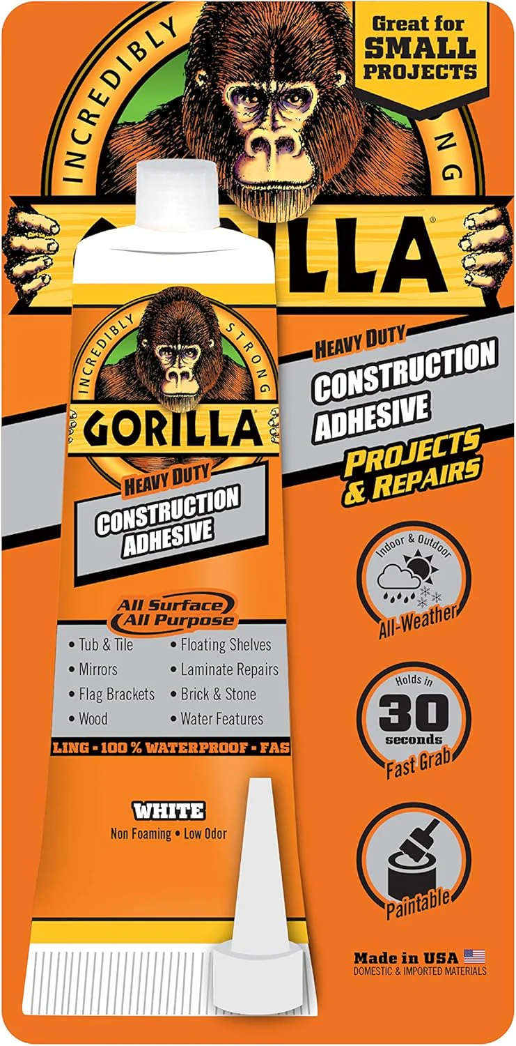 Gorilla Heavy Duty Construction Adhesive, 2.5 ounce Squeeze Tube, White