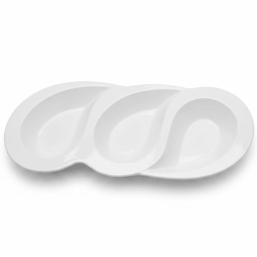 Vague Premium White Elegant 3-Section Melamine Snack Serving Plate 36×15 cm Party Platter
