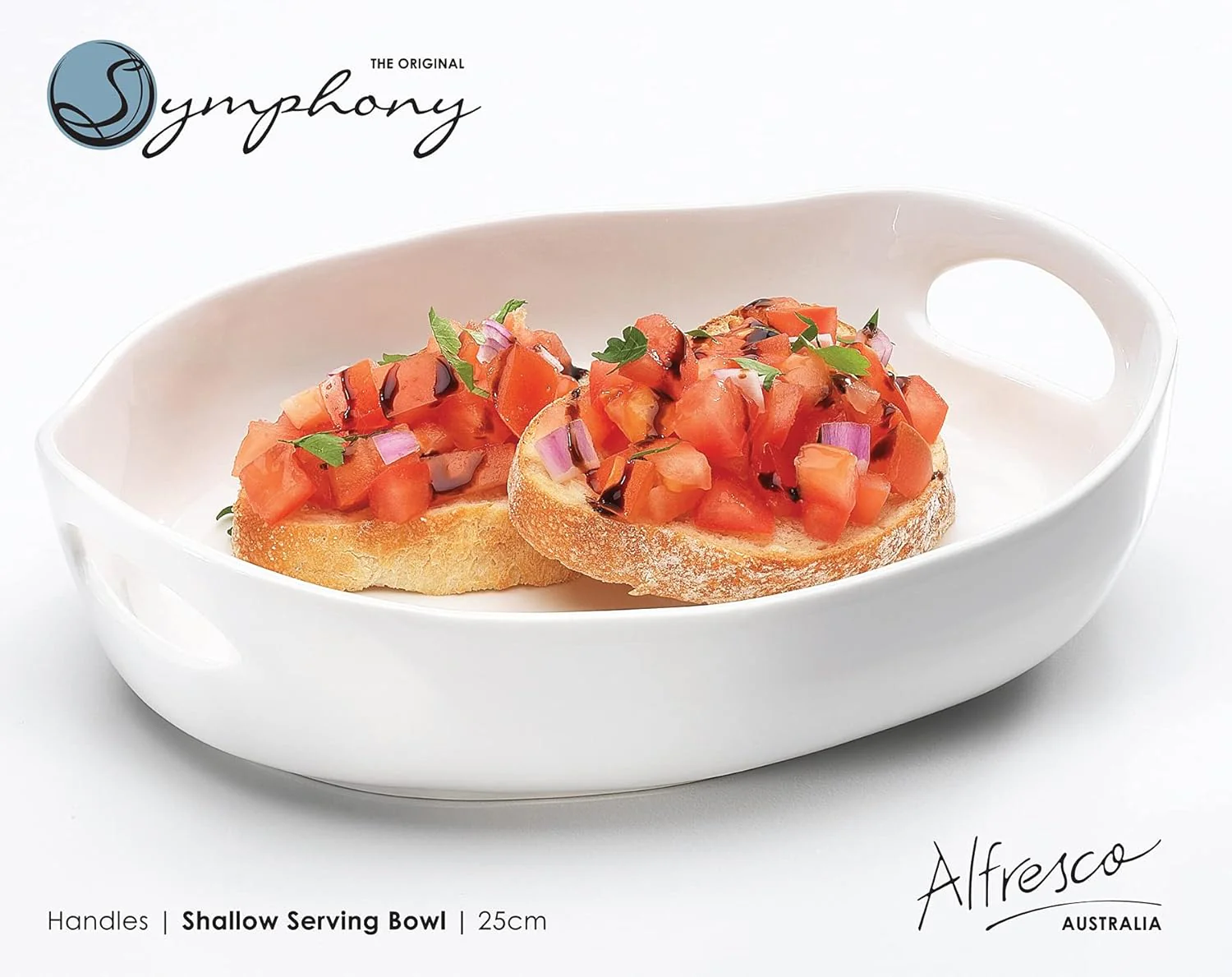 Symphony Alfresco Premium White Shallow Serving Bowl with Handles (25 cm) - Image 2