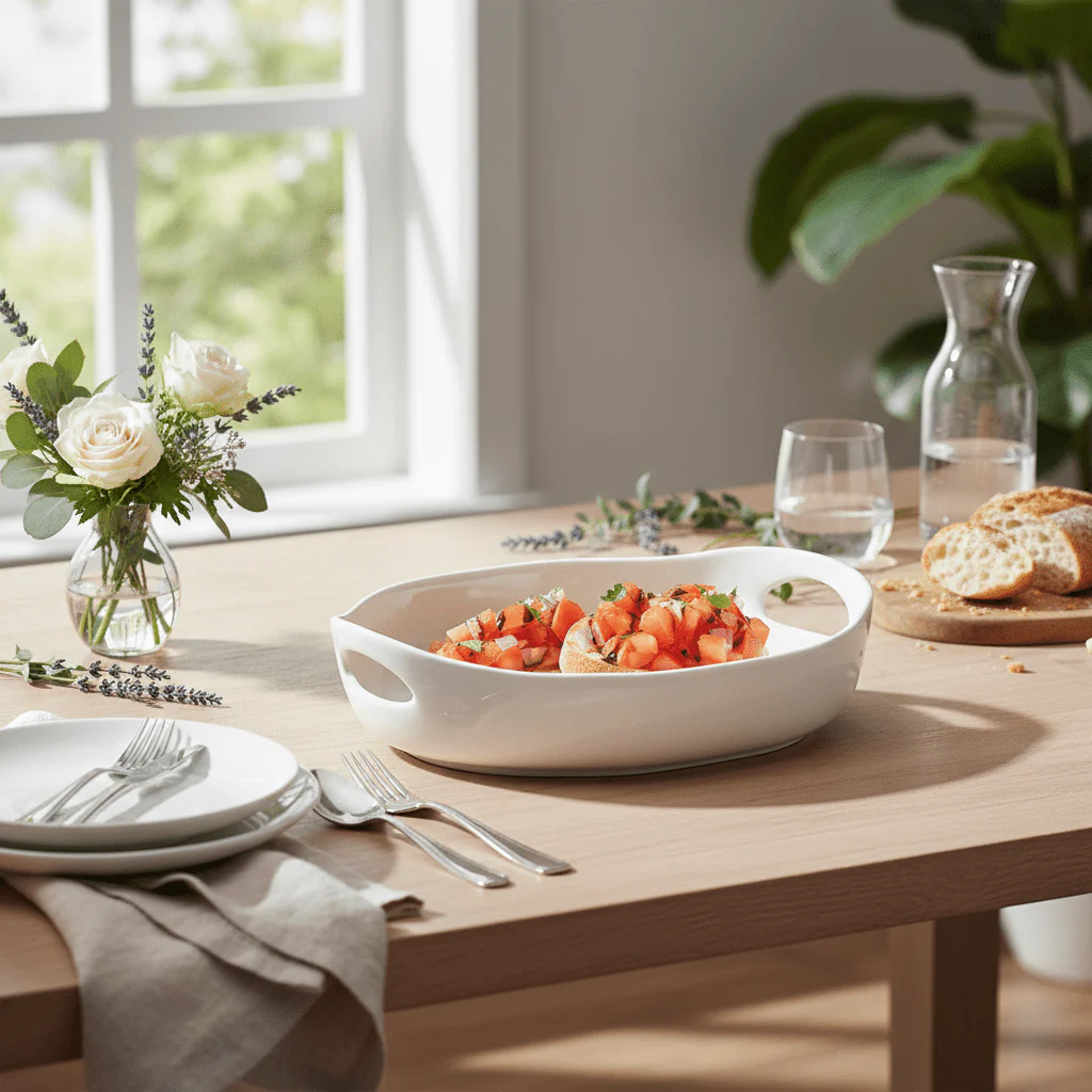 Symphony Alfresco Premium White Shallow Serving Bowl with Handles (25 cm) - Image 3