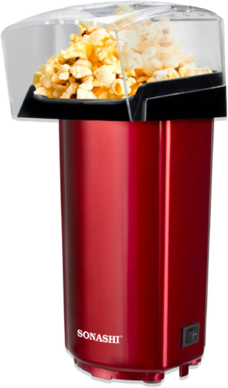 Sonashi Popcorn Maker | Classic Style Machine makes Hot, Fresh, and Fat-Free popcorn anytime - On/Off Switch, Easy To Use with Non-slip Feet | Detachable Cap for easy clean 40 ml 900 W SPCM-101 Red