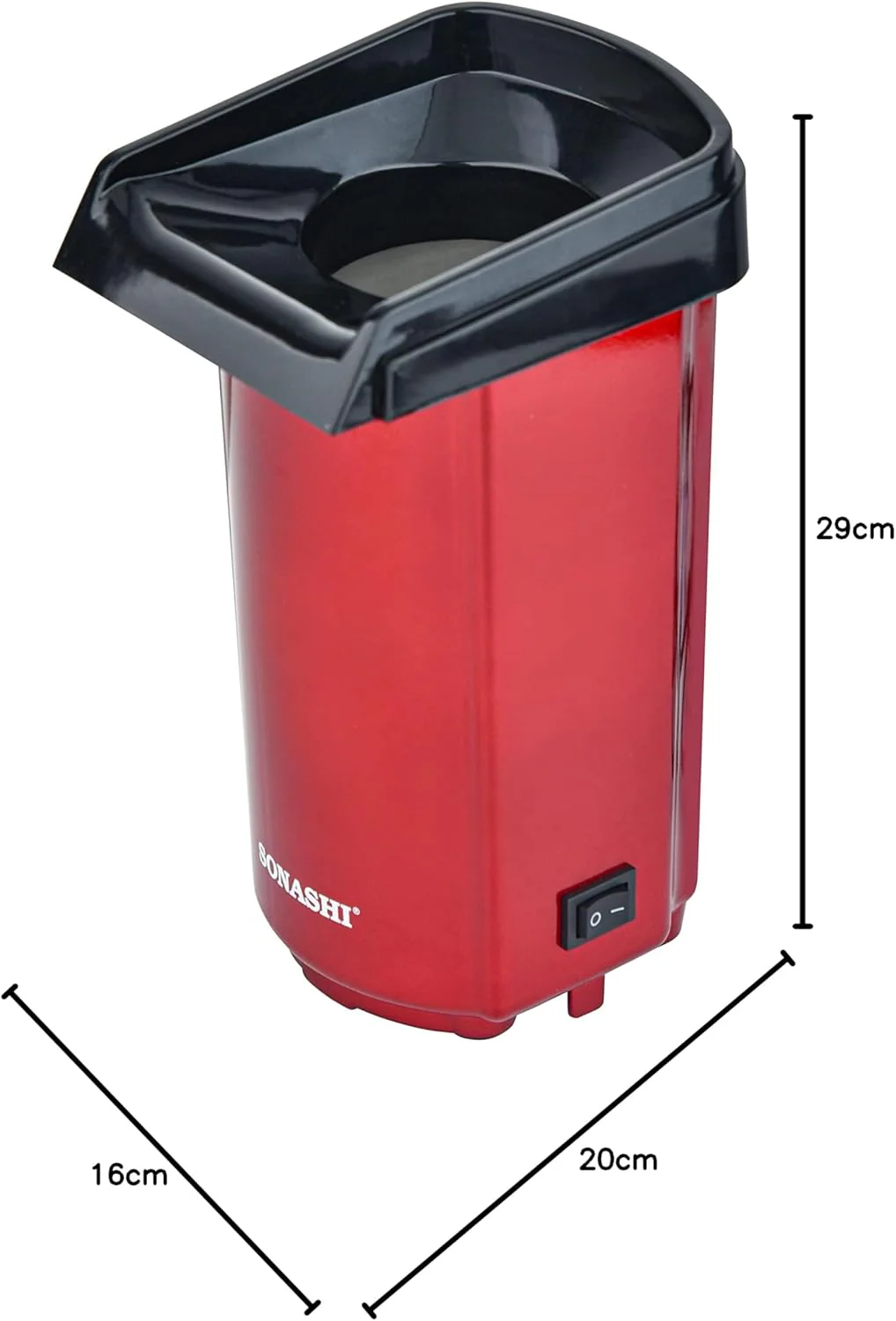 Sonashi Popcorn Maker | Classic Style Machine makes Hot, Fresh, and Fat-Free popcorn anytime - On/Off Switch, Easy To Use with Non-slip Feet | Detachable Cap for easy clean 40 ml 900 W SPCM-101 Red - Image 3