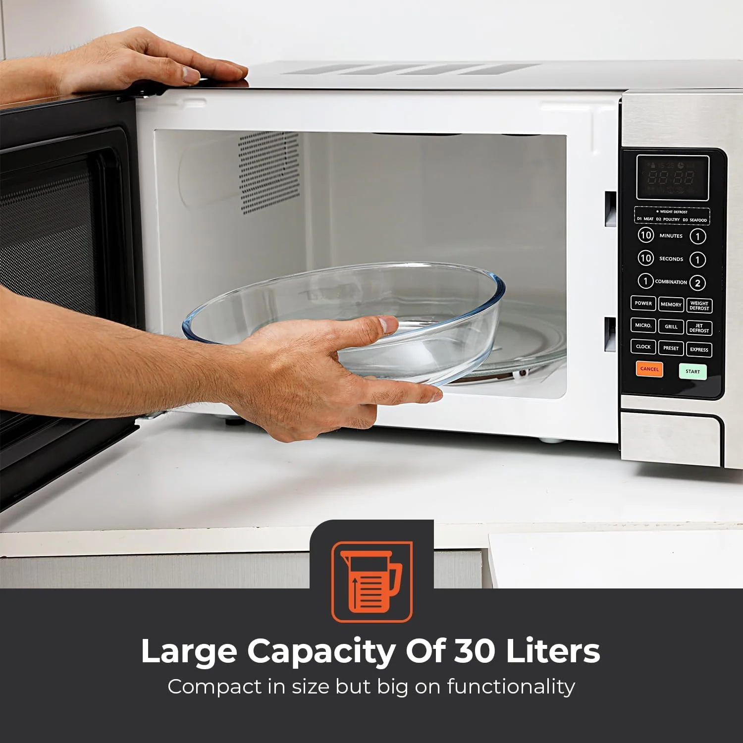 Geepas GMO1897 Grill - Digital Microwave Oven - 30L capacity - 1500W Oven with Multiple Cooking Menus |Reheating, Defrost & Grill |Ideal Grilling, Roasting, Heating & More - Image 3