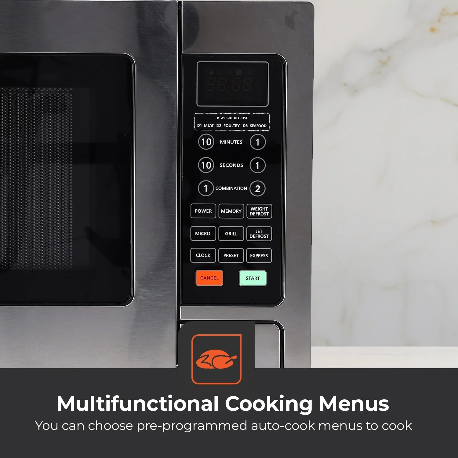 Geepas GMO1897 Grill - Digital Microwave Oven - 30L capacity - 1500W Oven with Multiple Cooking Menus |Reheating, Defrost & Grill |Ideal Grilling, Roasting, Heating & More - Image 4