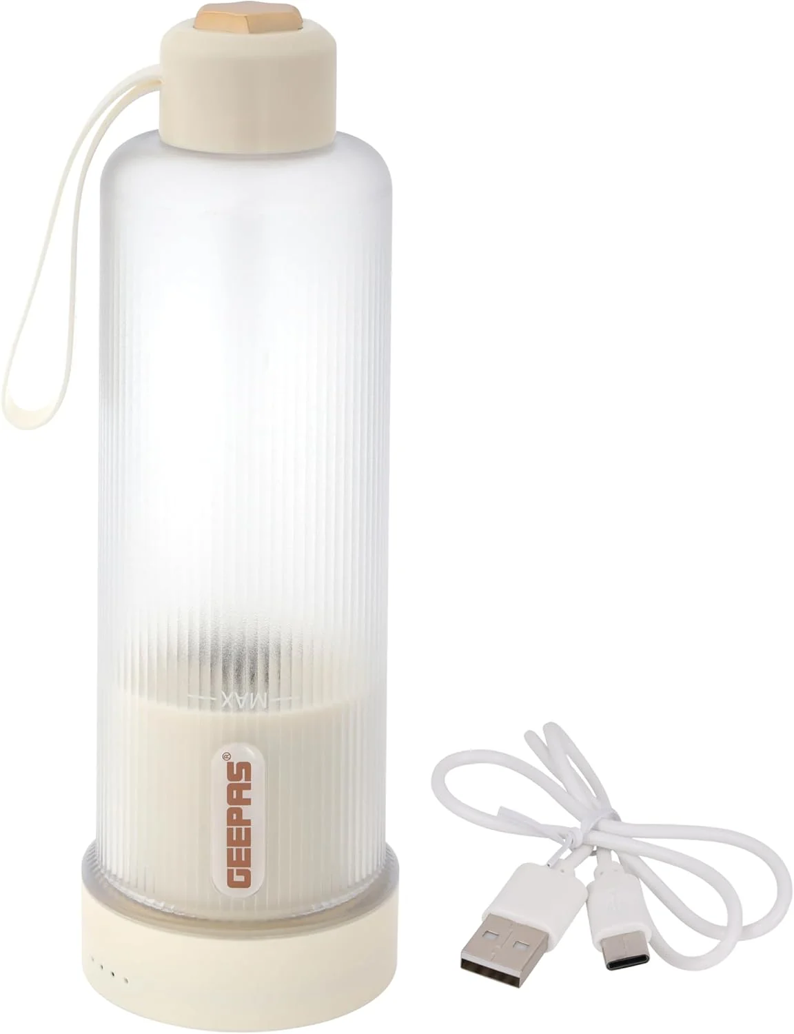 Geepas Rechargeable Portable Blender- GSB44055/ 450 ml Capacity, 8 Stainless Steel Blades, PC Bottle, with Smart Charging Indicators/White - Image 3