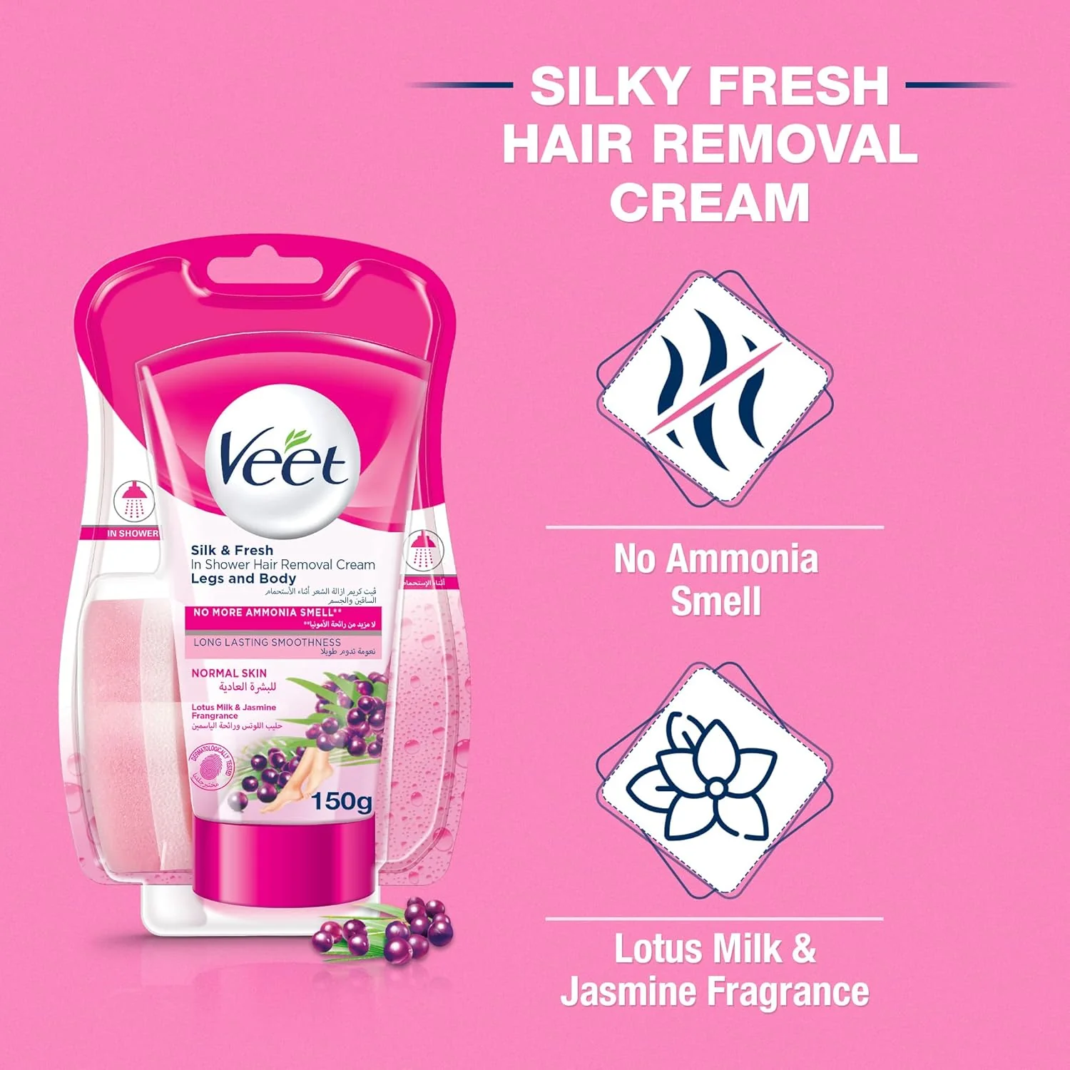 Veet Silk & Fresh In Shower Hair Removal Cream, Normal Skin-150g - Image 2