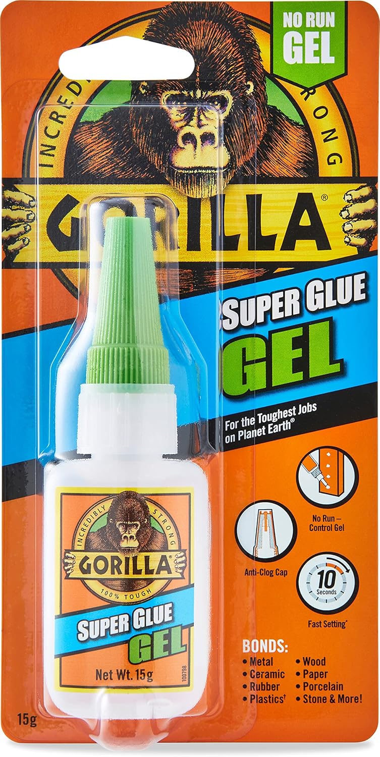 Gorilla Super Glue Gel 15 Gram – Clear, Thick No-Drip Formula
