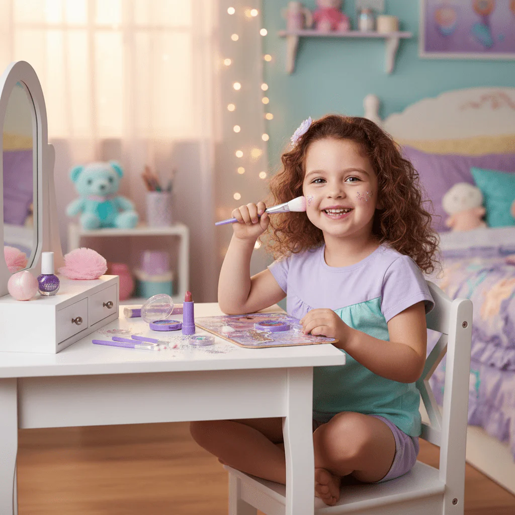AKDC Mermaid Princess Kids Makeup Set – Glitter Eyeshadow, Lipstick & Nail Polish (Ages 5+) - Image 2