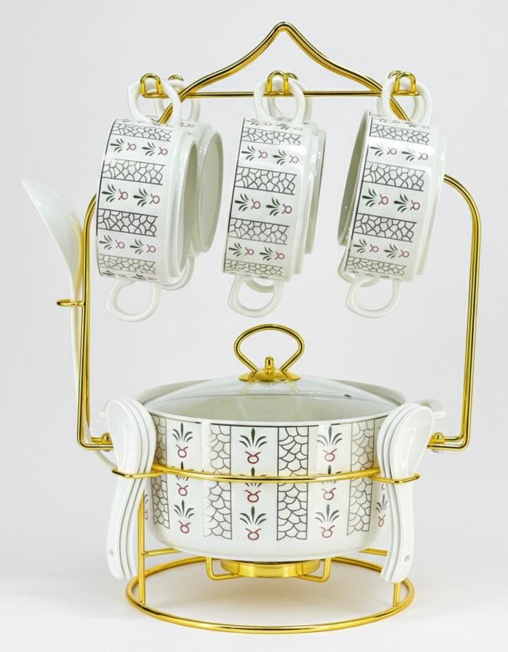 Velvet Premium 16-Piece Ceramic Soup Set – White Finish with Elegant Unique Artistic Design