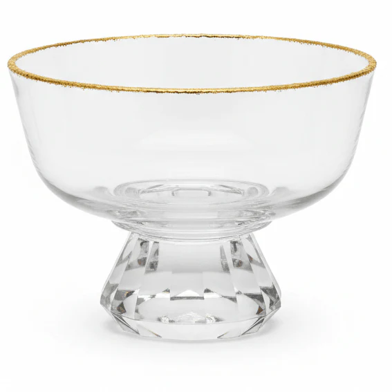Velvet Round Gold-Rim Dessert Glass Bowl – Elegant Serving Bowl for Desserts & Fruits – 12 cm