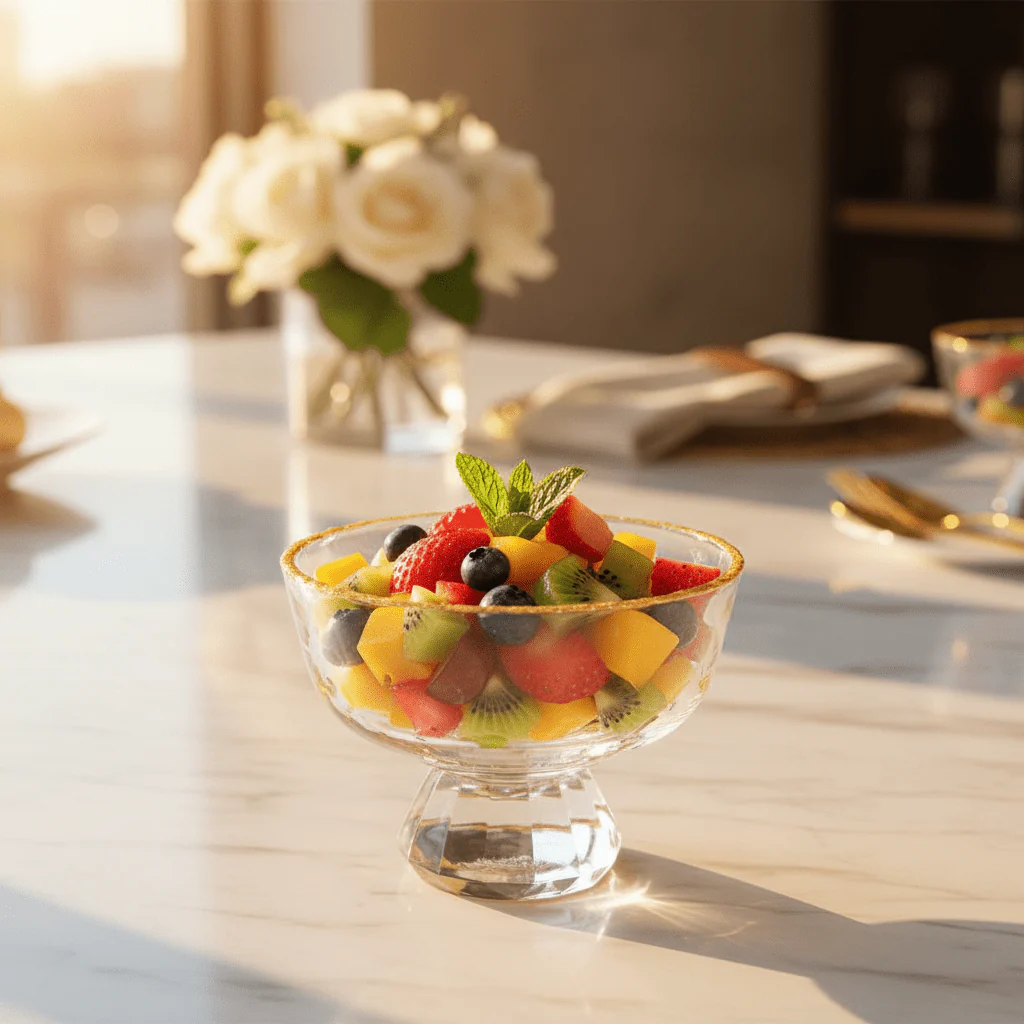 Velvet Round Gold-Rim Dessert Glass Bowl – Elegant Serving Bowl for Desserts & Fruits – 12 cm - Image 2