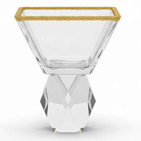 Velvet Square Gold Accent Glass Bowl – Modern Small Bowl for Desserts & Serving – 10 cm