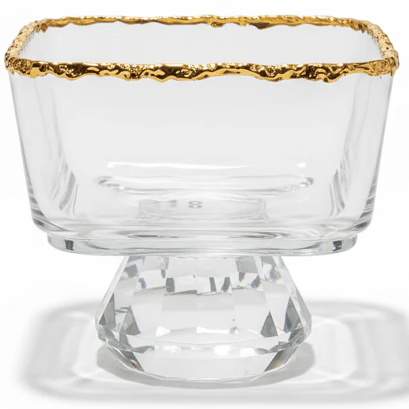 Velvet Square Gold-Rim Dessert Glass Bowl – Premium Dessert Bowl for Ice Cream, Sweets & Snacks – 10 cm