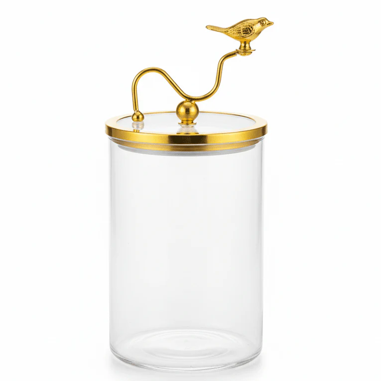 Venice Premium Glass Cylindrical Candy Jar – Elegant Transparent Storage Container for Sweets Cookies & Dry Foods – 16x10 cm
