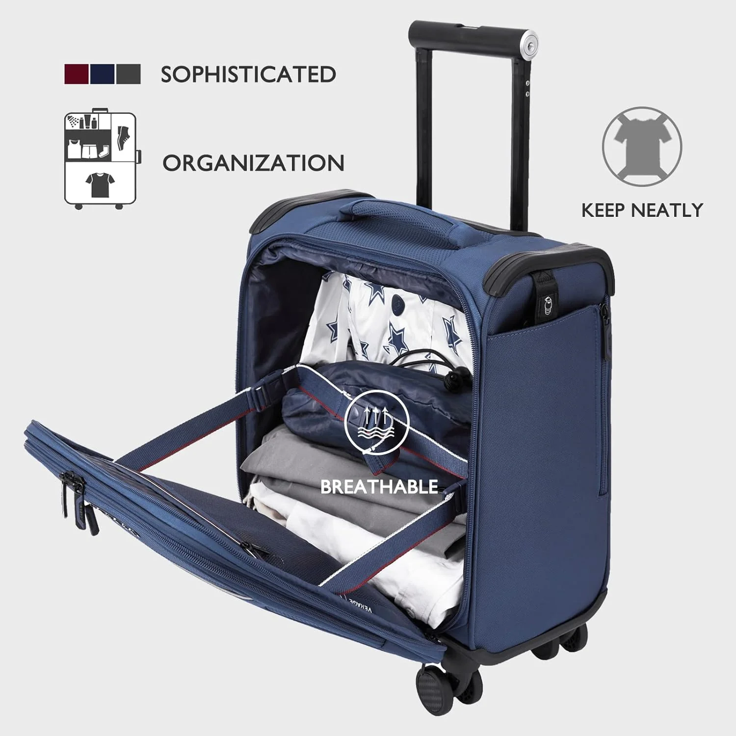 Verage Toledo 15-Inch Underseat Softside Carry-On with Spinner Wheels & USB Charging Port – Navy - Image 2