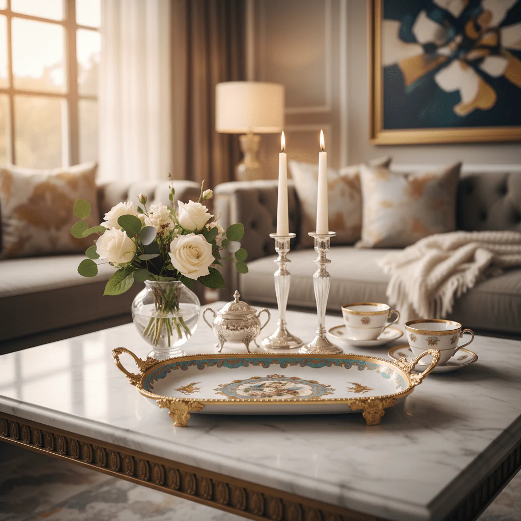 Veranese White Floral Large Oval Golden Metal Footed Ceramic Fruit Tray Flower Design 40×22cm - Image 2