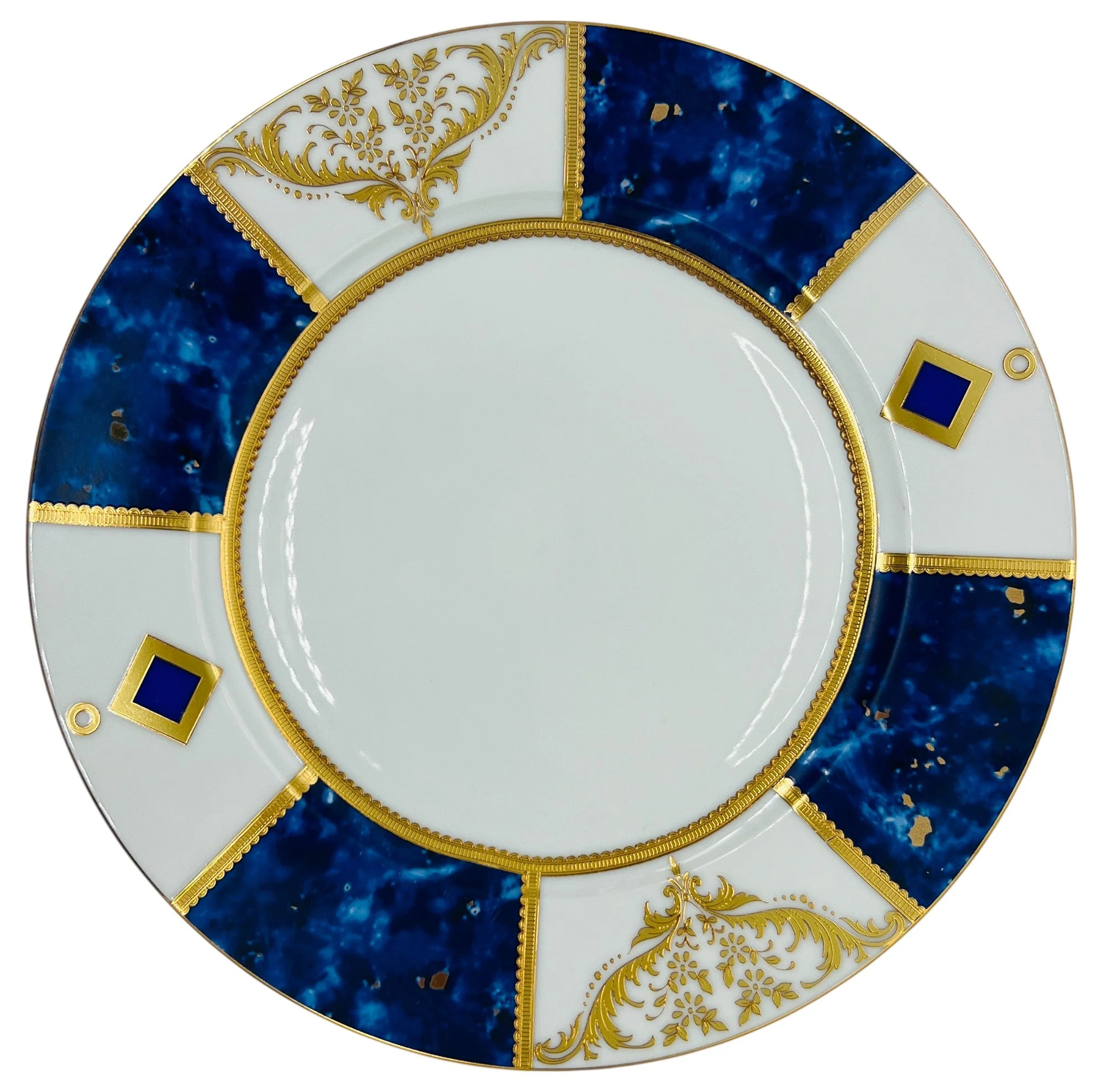 Veronese Ceramic Dinner Plate 10.75", Italian Design, Royal Blue and Gold, PE19151