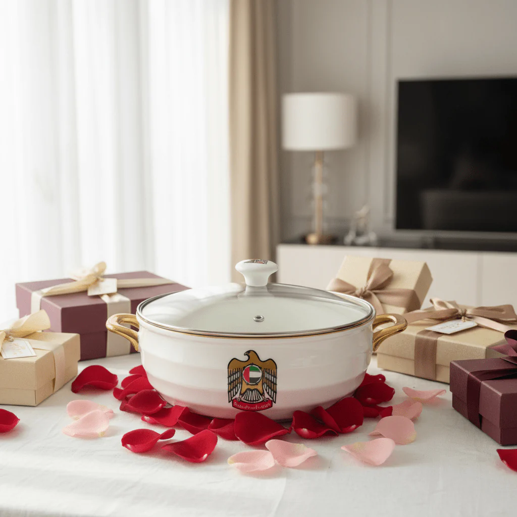Verucci Luxury White Ceramic Candy Bowl with UAE Falcon Emblem & Glass Lid – 8 Inch - Image 3
