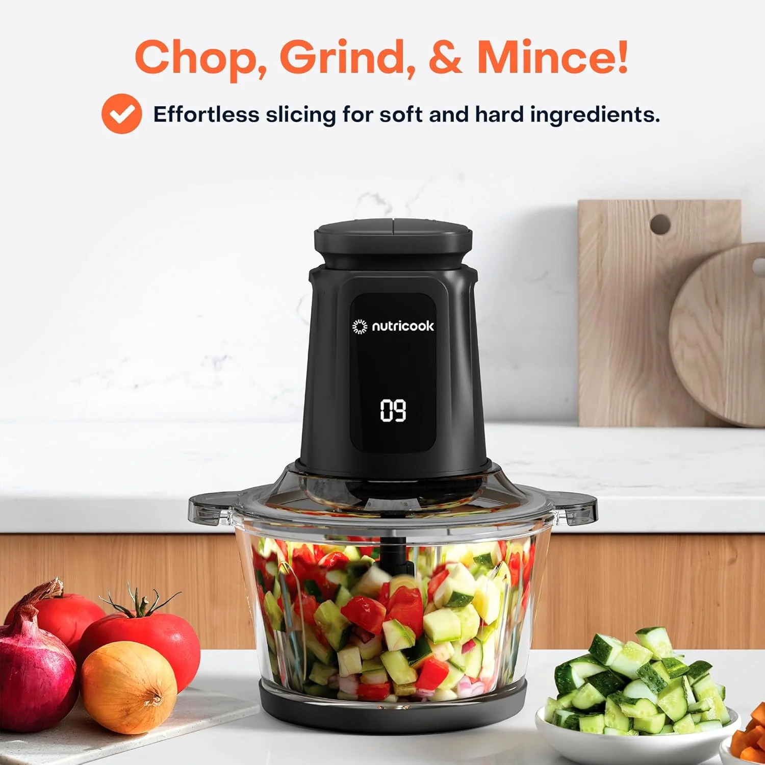 Nutricook Multi Purpose Glass Chopper & Mixcer, 500 W, 1.2L with 4 SS Blade detachable System, easy to clean, Pulse speed for precision, Ice Crushing, Anti Slip ring - Image 2