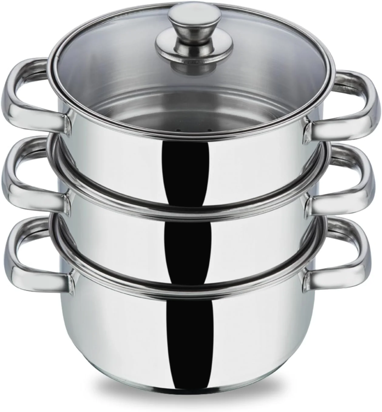 Vinod 24cm 3-Tier Stainless Steel Idli Steamer with Glass Lid – Heavy Base Cooker
