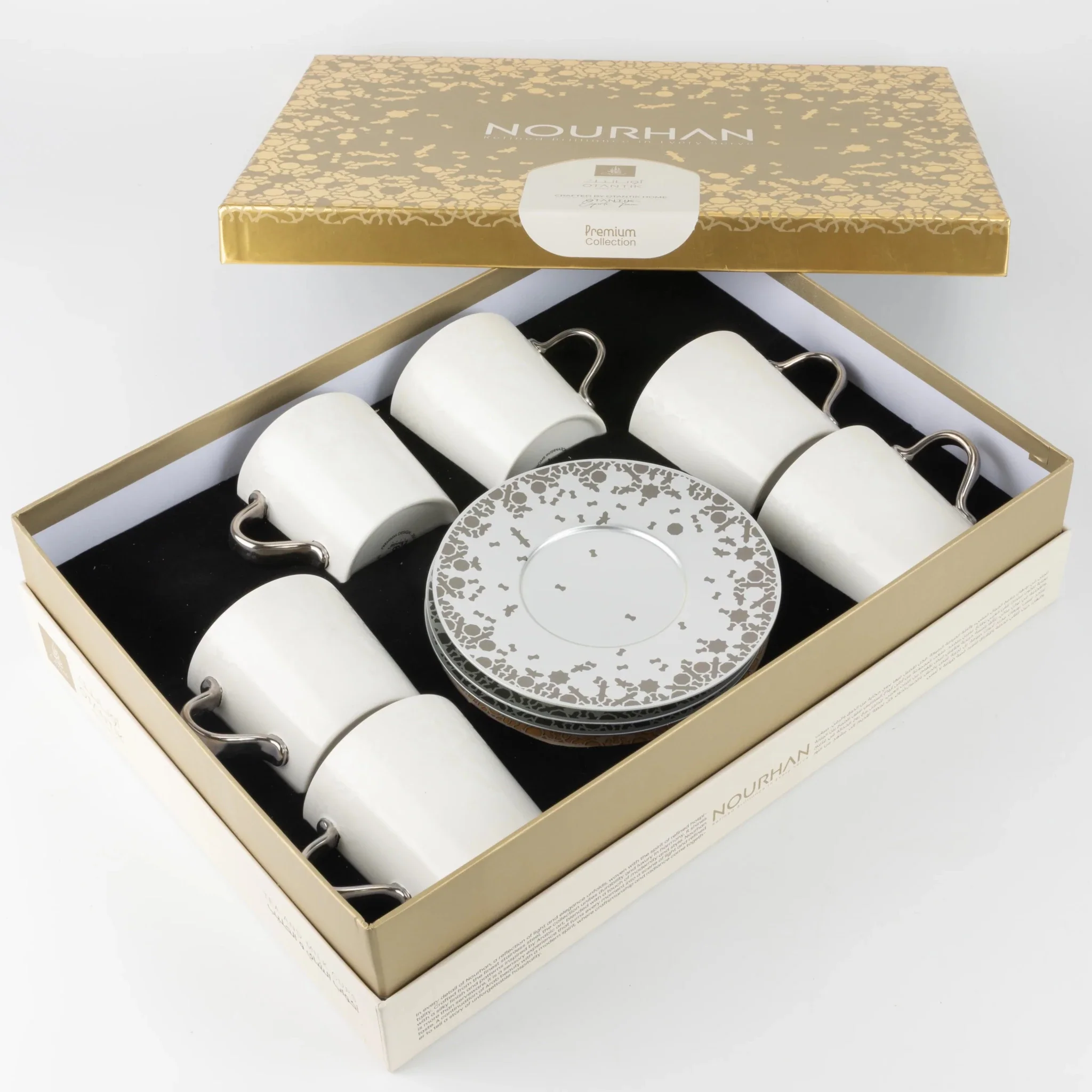 Otantik Nourhan 12-Piece Porcelain Tea Set - Matte Silver + Glossy Silver 240CC - Image 3